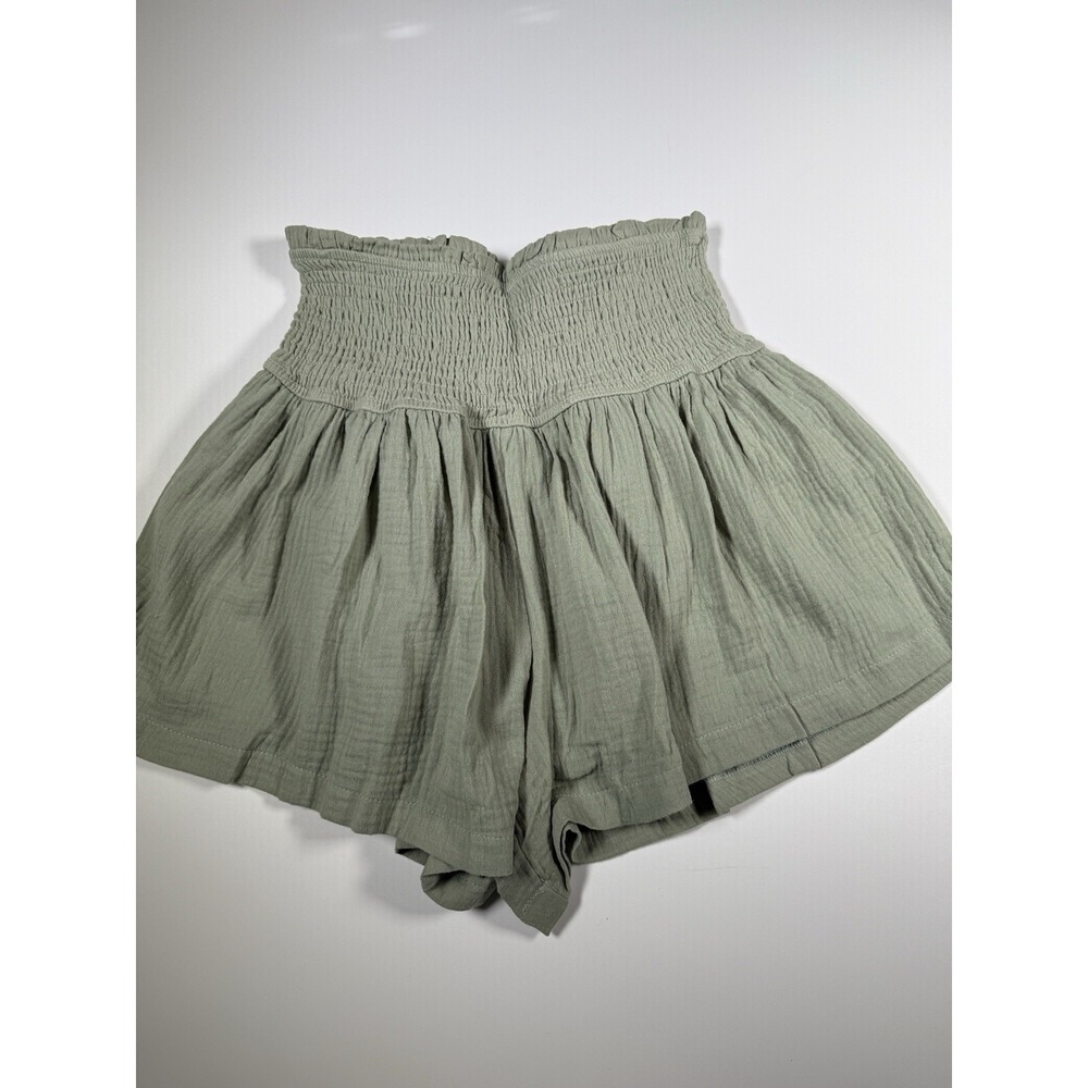 Womens Shorts Cotton High Elastic Waisted Pleated Ruffle Shorts Beach Flowy Sz S
